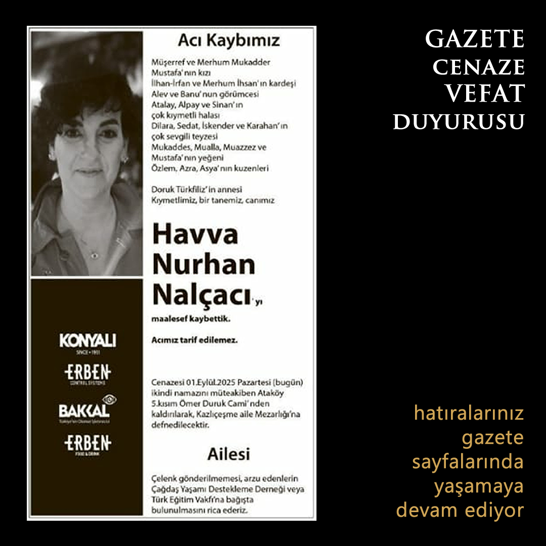 Gazete cenaze vefat duyurusu